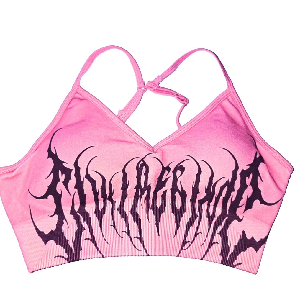 Civil Regime Hesh Enigma Kelly Seamless Bra Pink Black Metal Graphic‎ XS NEW